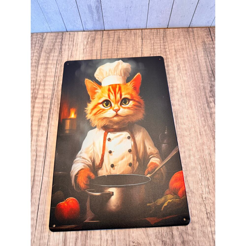Chef Kitty Metal Sign Cute Cat Chef Cat Metal Home Decor FAST SHIP